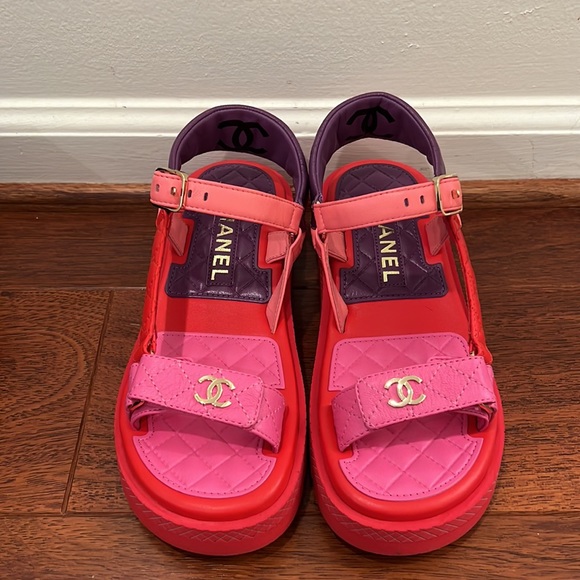 CHANEL Shoes - VERY RARE! Chanel Lambskin Sandal in Pink, Red, Purple, Orange (never worn)